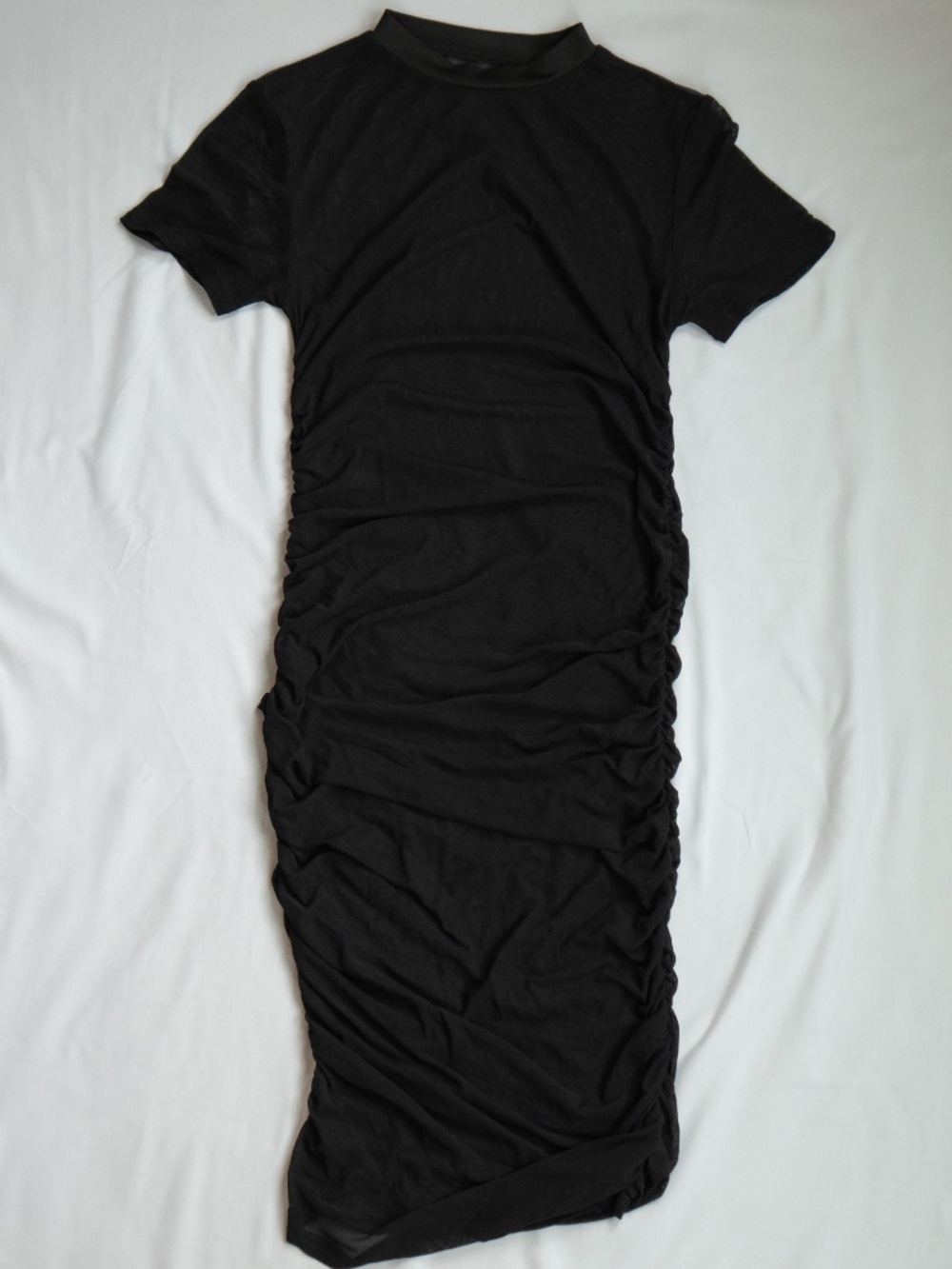 Black Sheer Ruched Mini Dress